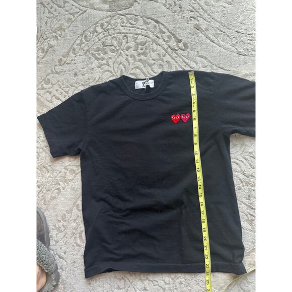 Black Graphic Tee Comme des Garçons Play Double Heart Logo Size M - Picture 6 of 6